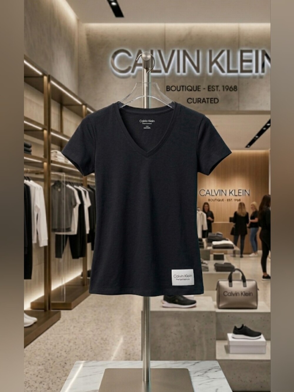NWT Calvin Klein Performance Black V-Neck T-Shirt - Size Large Athleisure Tee